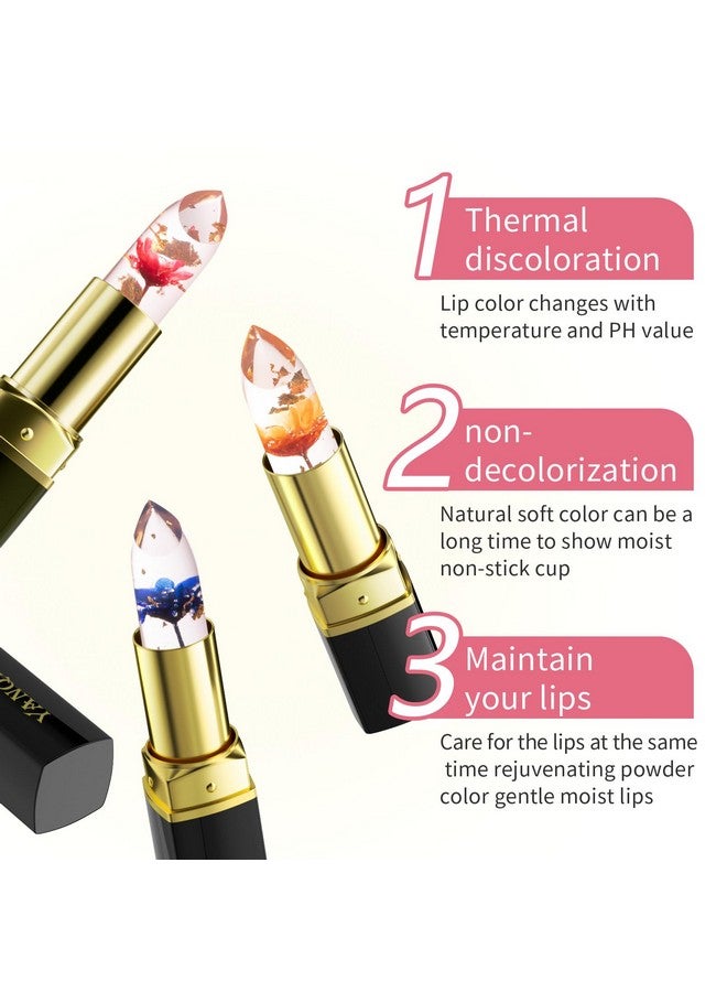 3Pcs Jelly Clear Crystal Flower Lipstick Set Magic Ph Temperature Color Changing Lipstick Lip Gloss Natural Moisturizing Lip Balm Korean Labiales Magicos Lip Gloss Lip Tinted Stain Makeup