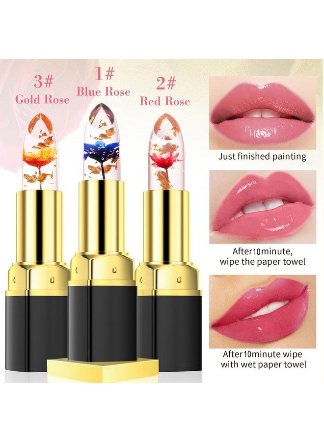 3Pcs Jelly Clear Crystal Flower Lipstick Set Magic Ph Temperature Color Changing Lipstick Lip Gloss Natural Moisturizing Lip Balm Korean Labiales Magicos Lip Gloss Lip Tinted Stain Makeup