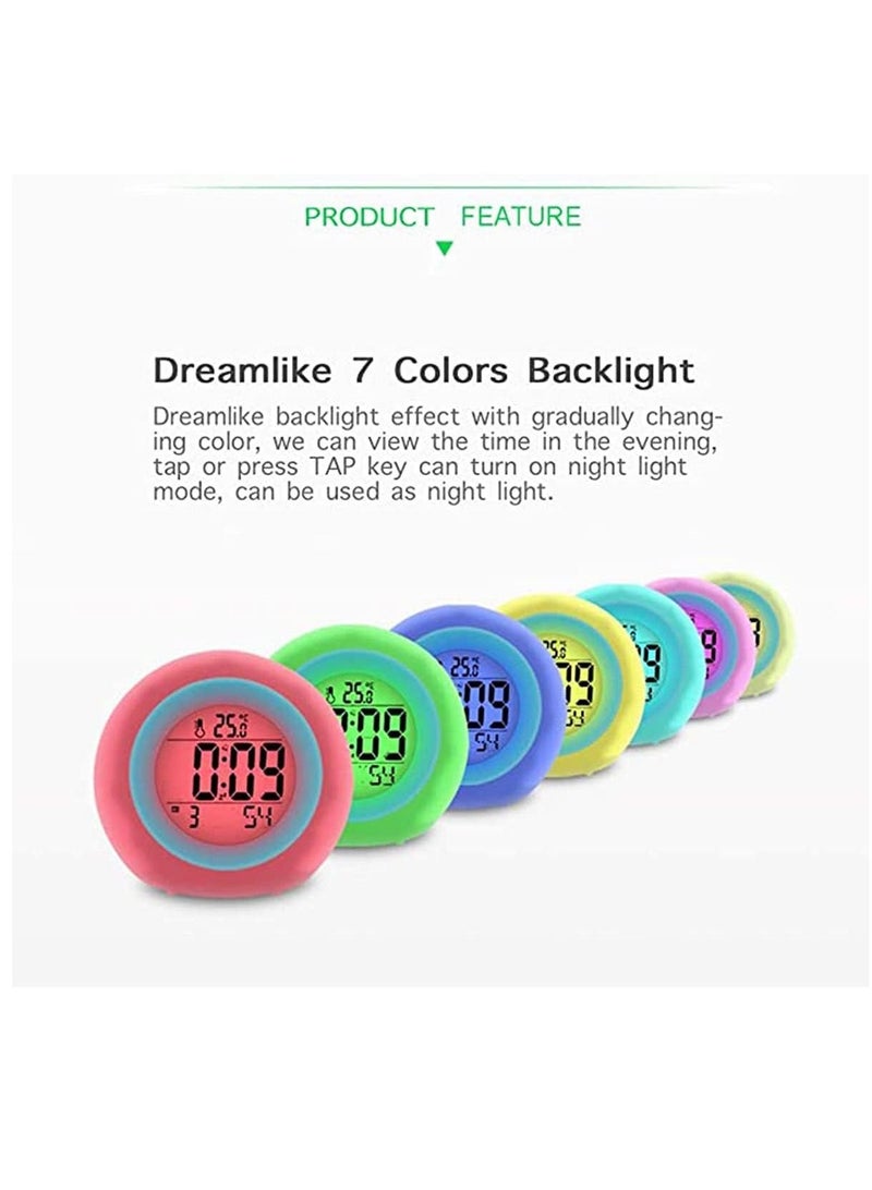 Kids Alarm Clock, Digital Clock with Rechargeable, 7 Color Changing Night Light, Snooze, Touch Control, Temperature for Children Bedroom, Boys and Girls