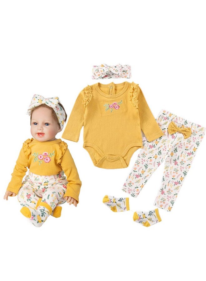 Reborn Baby Girl Dolls Clothes Yellow Outfits Accesories 4Pcs Set For 20 22 Reborn Doll Clothing