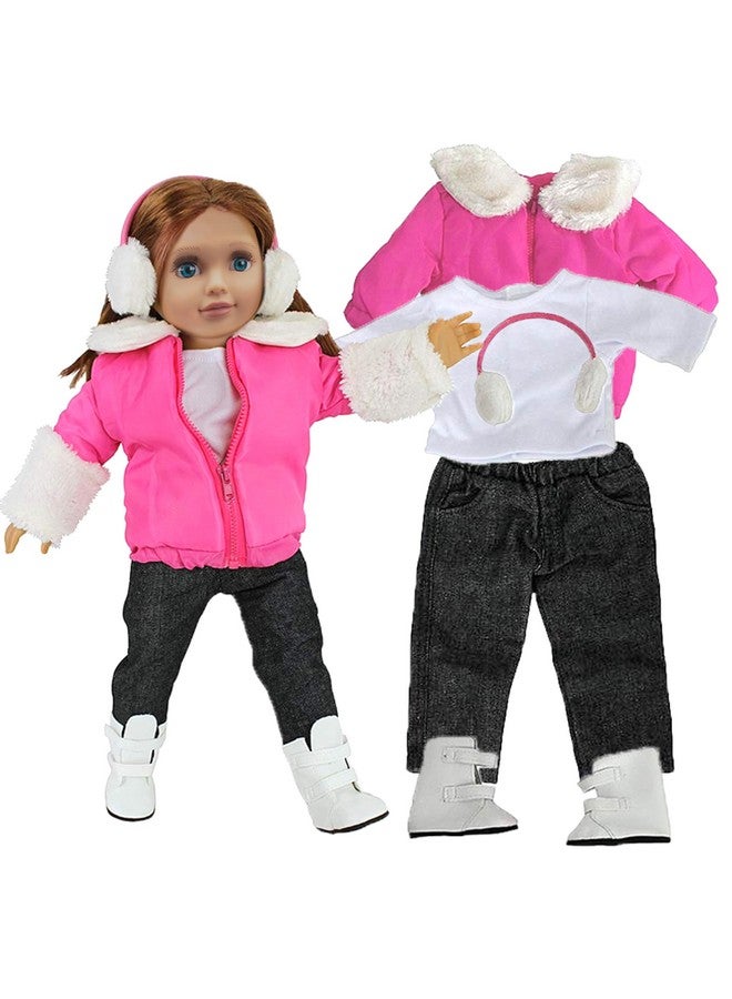 Winter Snow Doll Outfit For 18 Dollspremium Handmade 5 Piece Lodge Vacation Ski Clothes And Accessories Costume Set Includes Jacket Shirt Jeans Boots & Earmuffsgifts For Girls Kids Birthday