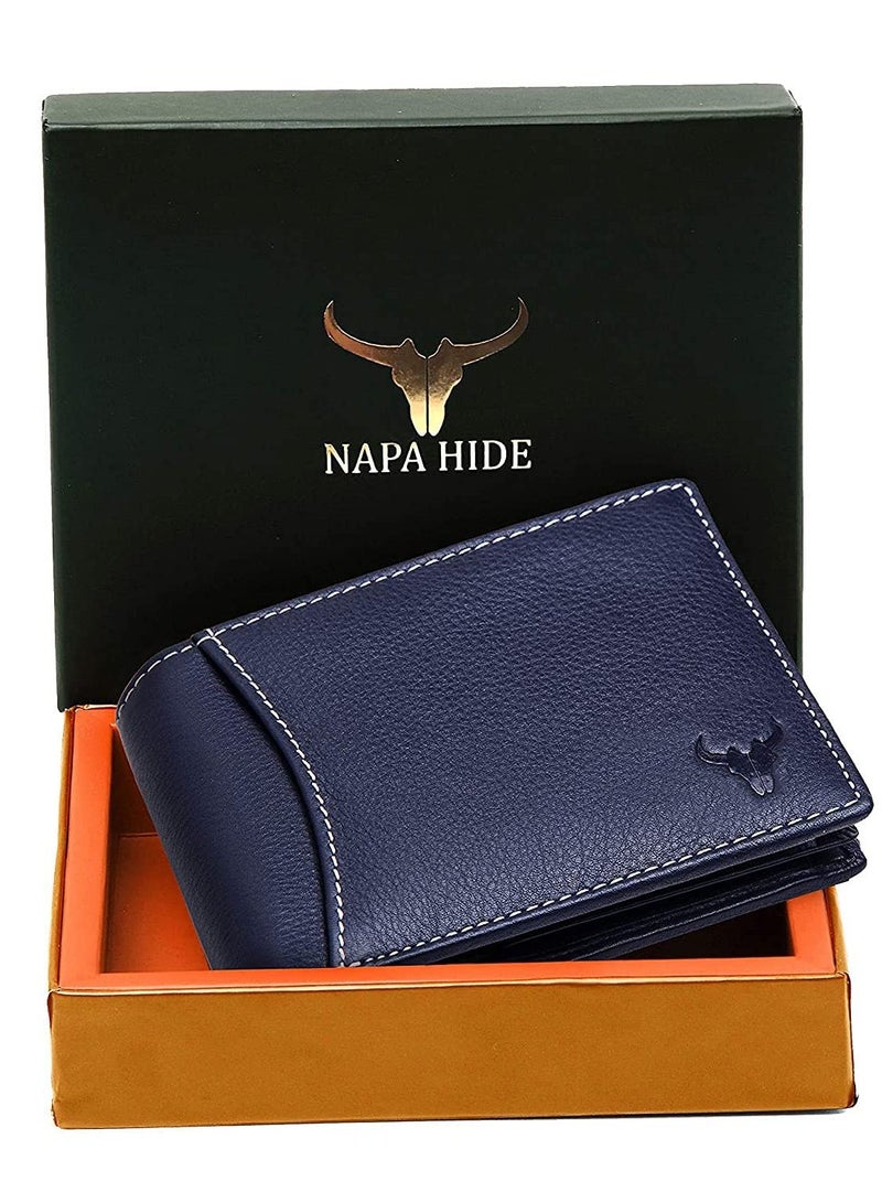 Blue Leather Wallet for Men I 6 Credit/Debit Card Slots I 2 Currency Compartments I 1 ID Window I 2 Secret Compartments I 1 Coin & Zip Pocket