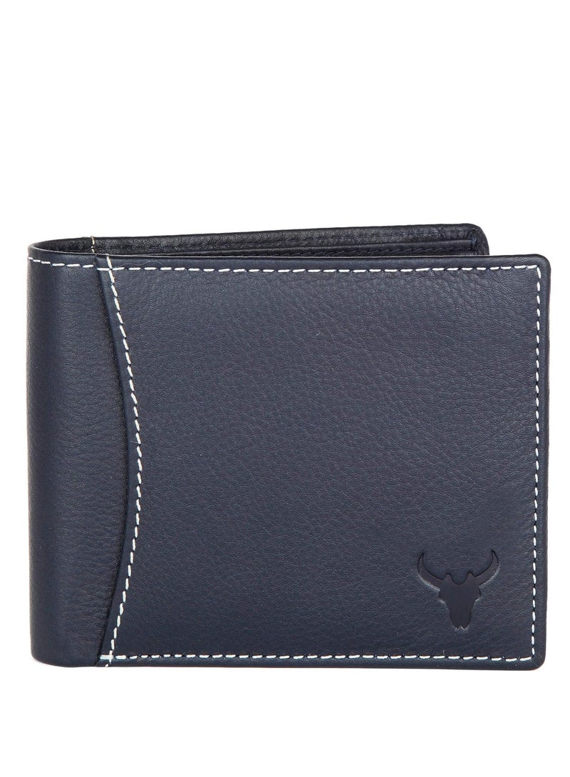 Blue Leather Wallet for Men I 6 Credit/Debit Card Slots I 2 Currency Compartments I 1 ID Window I 2 Secret Compartments I 1 Coin & Zip Pocket