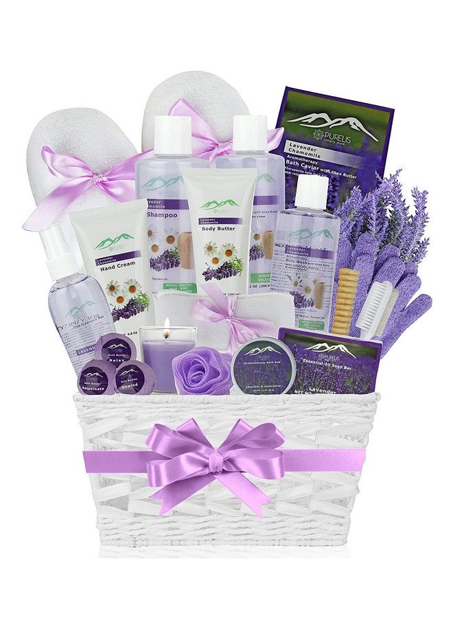 Chamomile & Lavender Spa Gift Baskets1 Natural Spa Kit For Women & Men Beauty Basket Home Spa Basket 20 Pc Set Includes Body Lotion Bath Bombs & More Spa Gifts For Her.