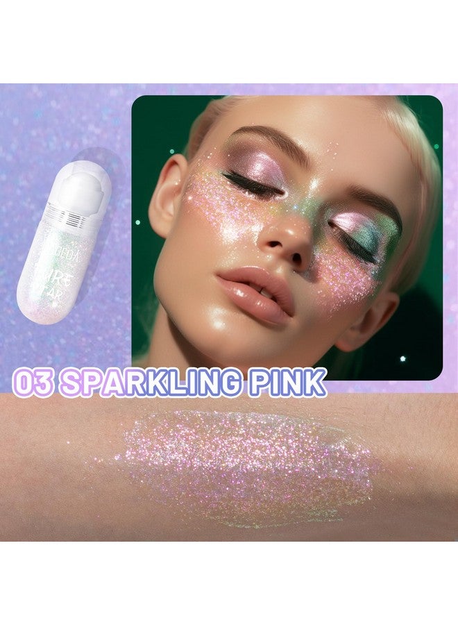 Body Glitter Gel Rollon Face Glitter For Mermaid Makeup Festival Rave Accessories Holographic Hair Glitter Gelbody Shimmer Halloween Makeup For Rave Party (Sparkling Pink)