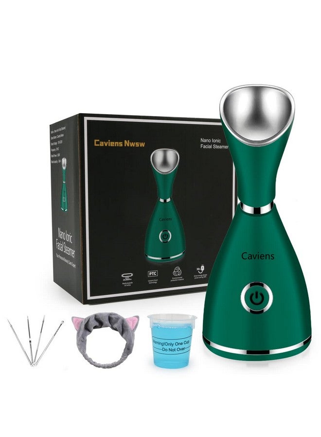 Facial Steamernano Ionic Facial Steamer Warm Mist Humidifier Atomizer Sprayer Moisturizing Face Steamer Home Sauna Spa Face With 4 Piece Stainless Steel Skin Kit And Hair Band(Green)