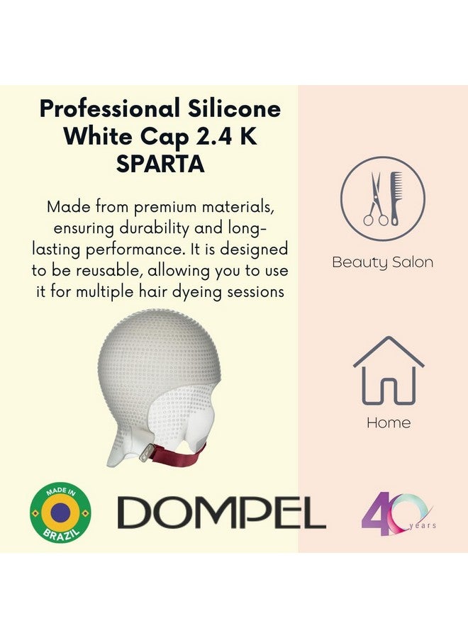 Sparta 2.4K Silicone Highlight Hair Cap Color White Perfect Highlights 2400 Strategically Positioned Holes Curved Design For A Perfect Fit Reusable Silicone Cap With Metal Needle