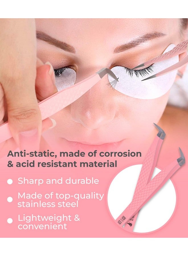 Eyelash Extension Tweezersprecision Tool For Premade Fans & Volume Extensionscurved Tipfalse Lashes Supplies