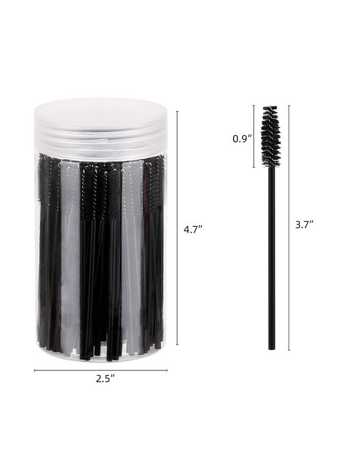 100 Pcs Disposable Mascara Wands Eyebrow Spoolies Brush For Eyelash Extensions Lash Brushes With Container (Black)