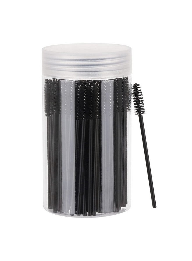 100 Pcs Disposable Mascara Wands Eyebrow Spoolies Brush For Eyelash Extensions Lash Brushes With Container (Black)