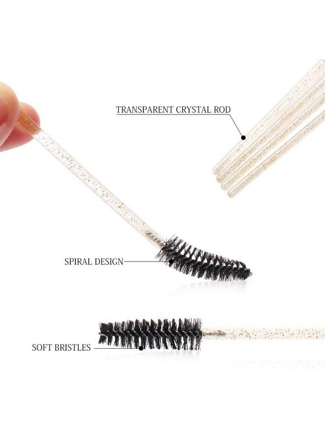 300 Pack Glitter Mascara Wands Disposable Eyelash Spoolie Brushes Makeup Applicator Eyelash Extension Tool Kit Crystal Gold Handle Black Brush Head