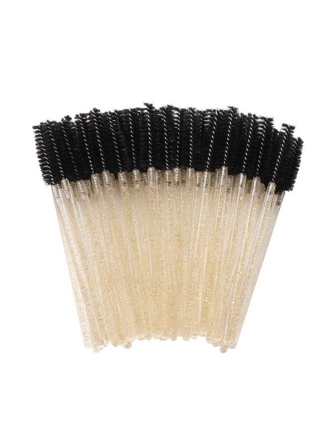 300 Pack Glitter Mascara Wands Disposable Eyelash Spoolie Brushes Makeup Applicator Eyelash Extension Tool Kit Crystal Gold Handle Black Brush Head