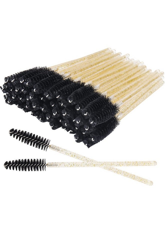 300 Pack Glitter Mascara Wands Disposable Eyelash Spoolie Brushes Makeup Applicator Eyelash Extension Tool Kit Crystal Gold Handle Black Brush Head