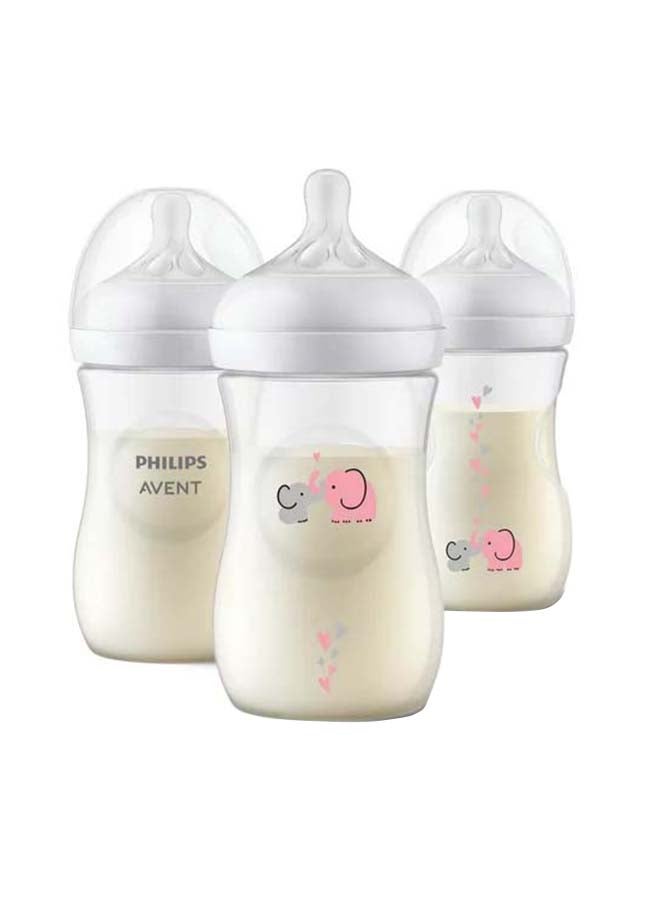 Pack Of 3 Natural Baby Bottle With Natural Response Nipple, Pink Elephant Design, 9Oz