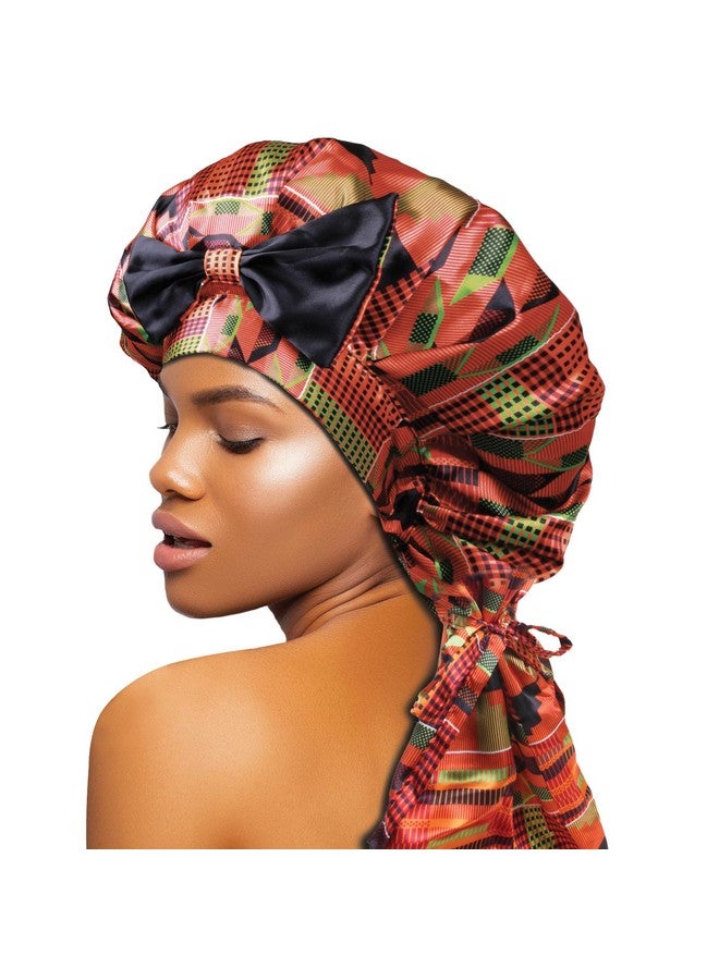 Braid Bonnet 1Pc Satin Bonnet Hair Bonnet Removable & Reversible Bow Tie For Women With Long Braids Big Bonnet Dreadlock Long Twist Long Ponytails With Ankara Pattern Multicolor