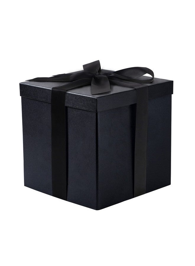 Medium Birthday Gift Box With Lids Ribbon And Tissue Paper Collapsible Gift Box 1 Pcs 10X10X10 Inches Black