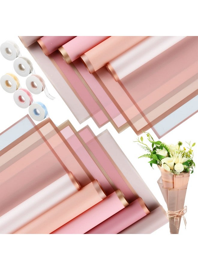 106 Pcs Gold Edge Flower Wrapping Paper With Ribbon Set Waterproof Floral Wrapping Paper Frosted Packaging Paper For Flowers Bouquets Mother'S Day Wedding Decoration (Elegant Color)