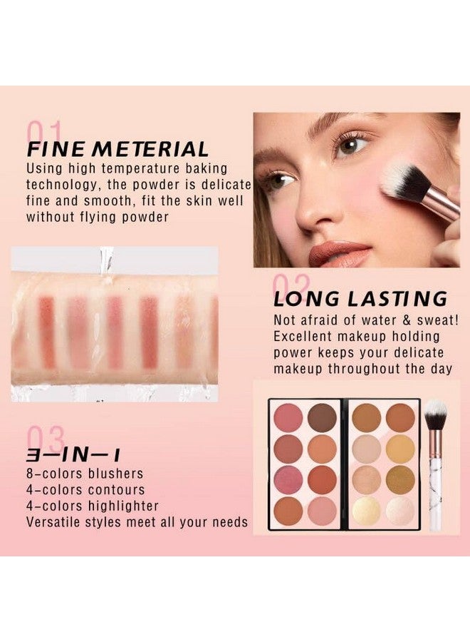 16 Colors Blush Contour Highlighter Makeup Palette With Brush Matte Mineral Face Blush Powder For Cheek Bright Shimmer Illuminator Bronzer Professional Facial Beauty Makeup Blushes Set