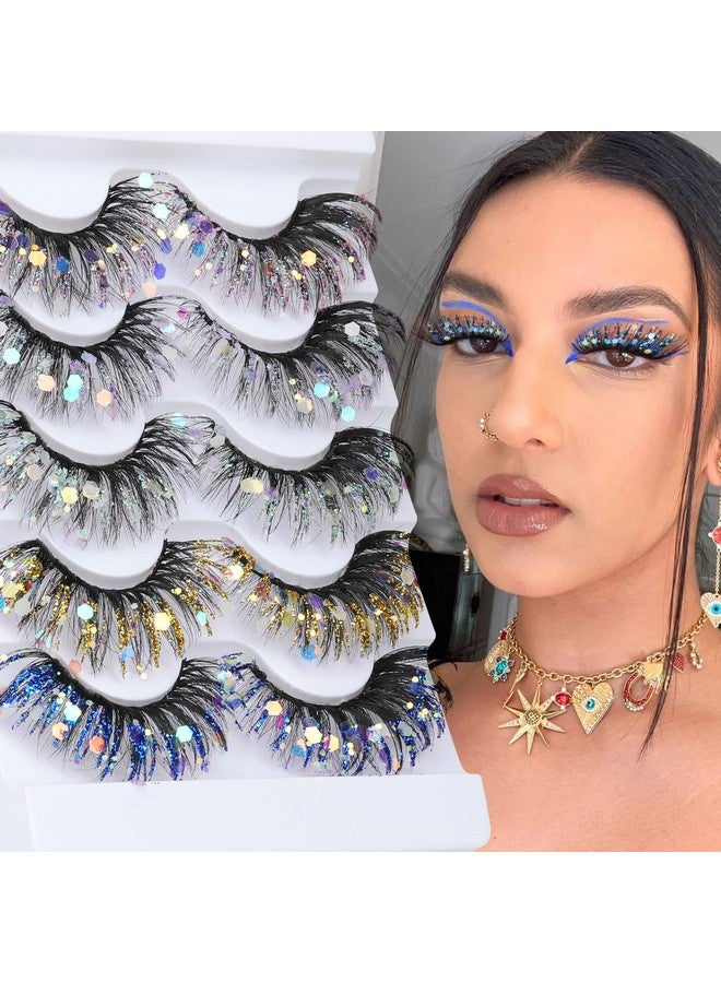 Glitter Lashes Colored False Eyelashes Wispy Lashes 5 Pairs Dramatic Lashes Cat Eye Festival Lashes Pack 5 Style By Zegaine