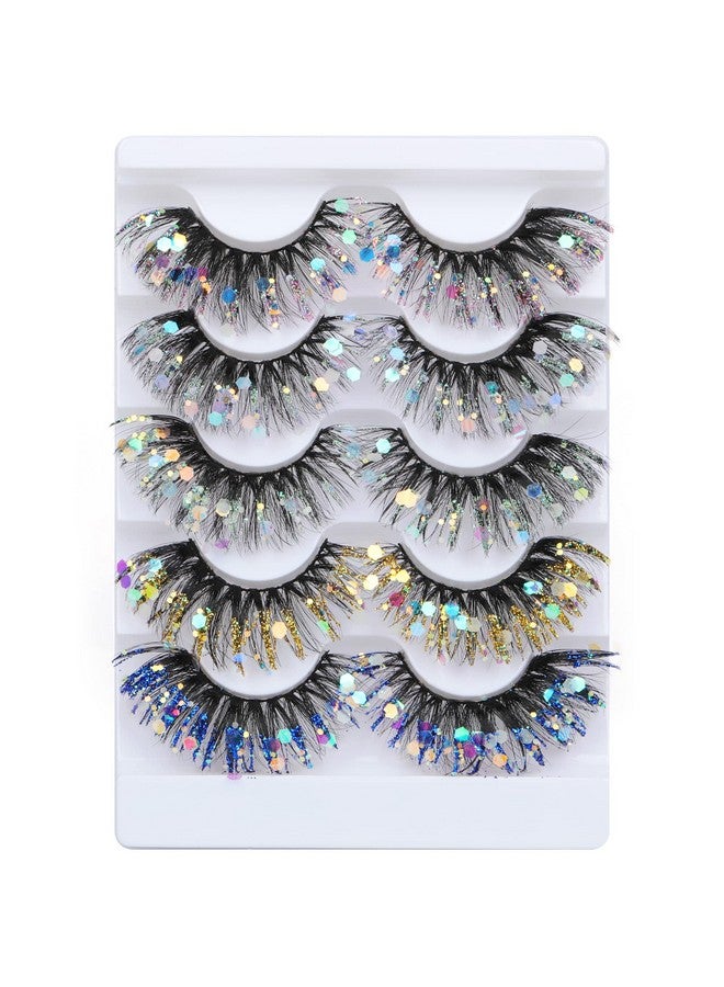Glitter Lashes Colored False Eyelashes Wispy Lashes 5 Pairs Dramatic Lashes Cat Eye Festival Lashes Pack 5 Style By Zegaine