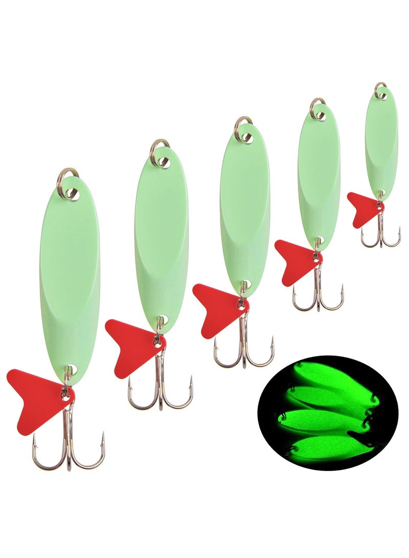 Luminous Fishing Lures Spoons, 10 Pcs Hard Jigging Spinnerbait with Treble Hooks, Metal Spinner Spoon for Saltwater Freshwater