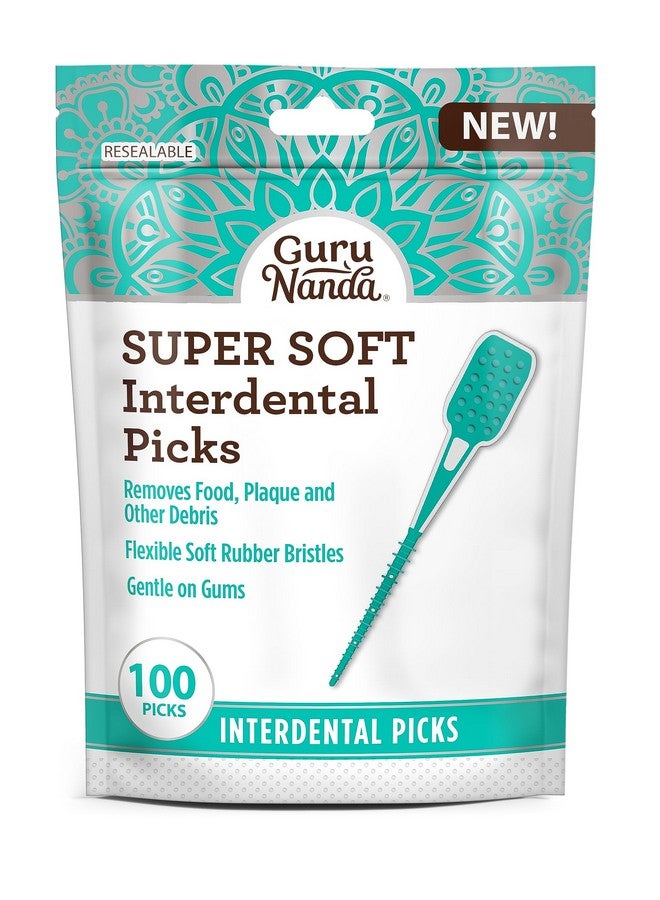 Interdental Picks (Pack Of 100) Super Soft & Flexible Rubber Bristles Dental Floss Picks To Remove Food Debris Plaque & Go Gentle On Gums