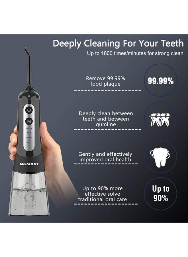 S Water Dental Flosser Teeth Cleaner Insmart Professional 300Ml Tank Diy Mode Usb Rechargeable Dental Oral Irrigator For Home And Travel Ipx7 Waterproof 4 Modes Irrigate For Oral Care Black