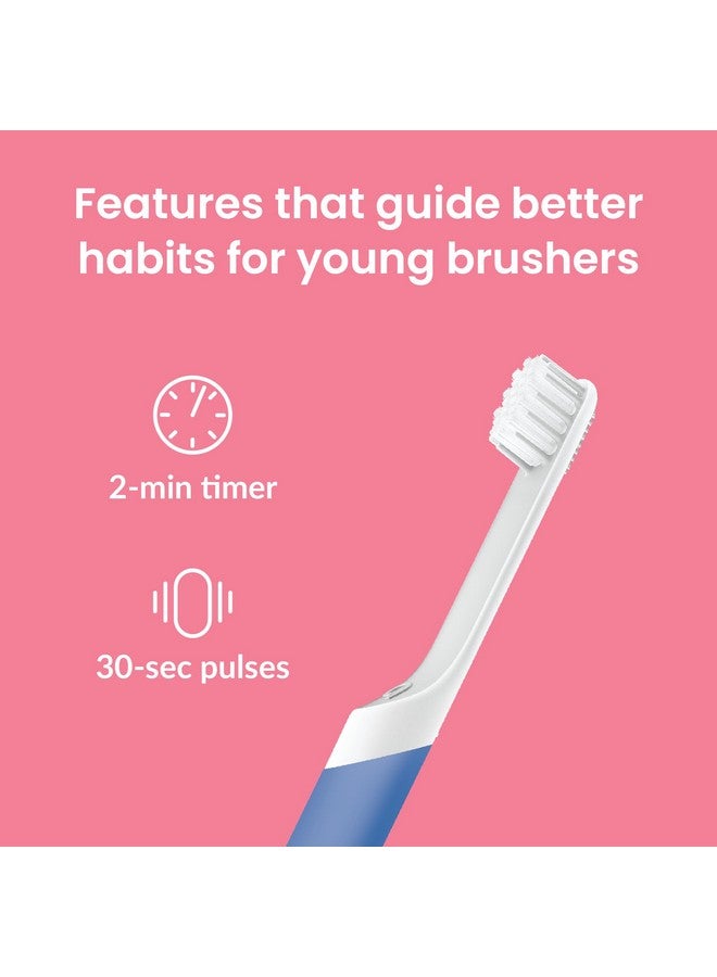 Kids Electric Toothbrush Sonic Toothbrush With Small Brush Head Travel Cover & Mirror Mount Soft Bristles Timer And Rubber Handle Blue