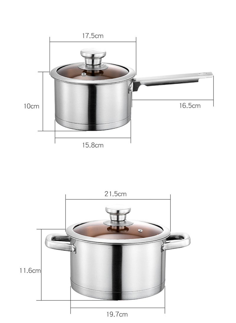 3-Piece Stainless Steel Thickened Pot Set 18cm Soup Pot 22cm Milk Pot 26cm Frying Pan