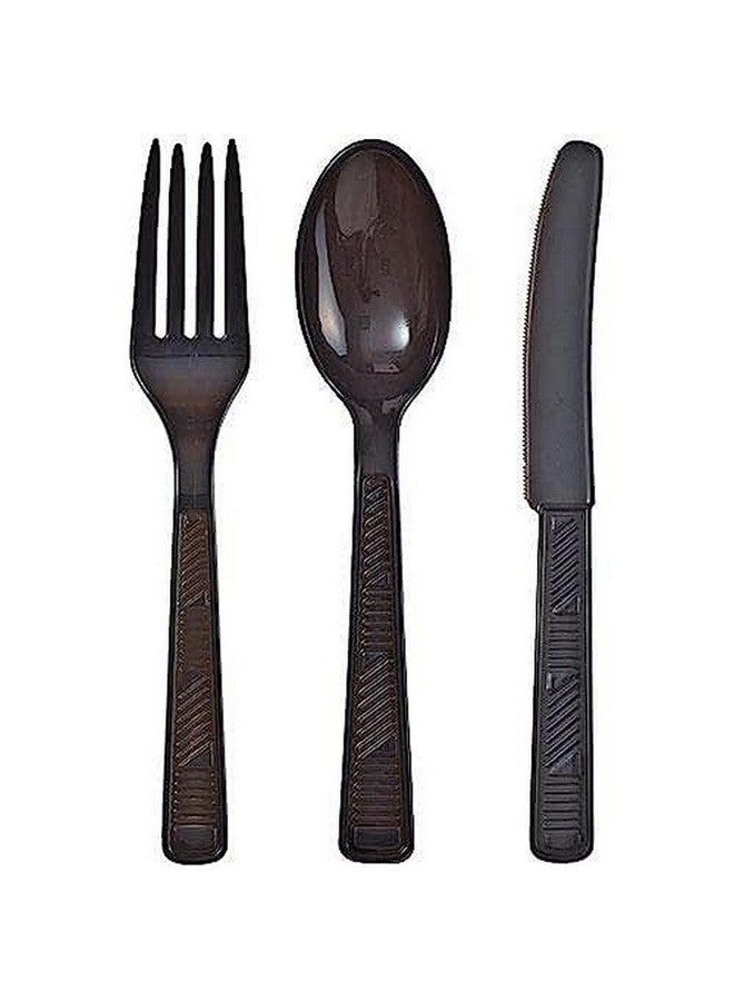 Black Solid Color Plastic Party Cutlery Combo (48 Count) Premium Durability & Stylish Design For All Events & Celebrations