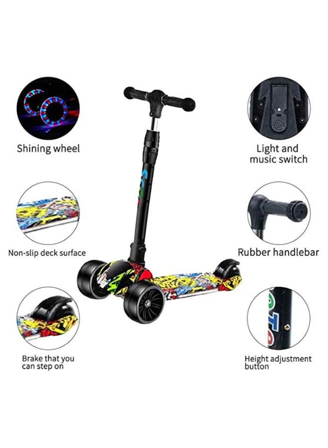 Kids Adjustable Height 3 Wheel Non-Toxic Foldable Scooter With Light-Up Wheels, 27x60x20cm