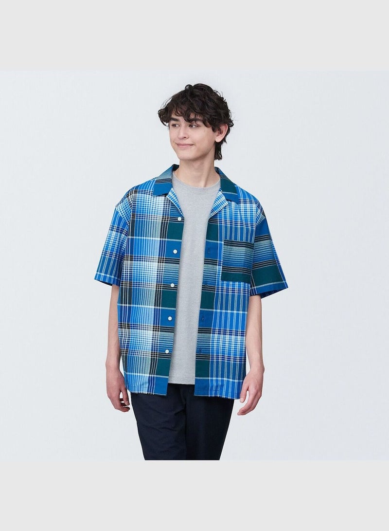 Madras Check Open Collar Short Sleeve Shirt