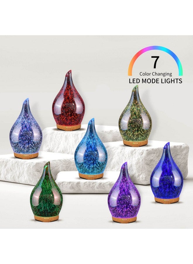 280Ml Essential Oil Diffuser 3D Handblown Glass Aroma Diffusor Aromatherapy Unltrasonic Cool Mist Deffuser 7 Color Changing Humidifier Waterless Shutoff Timer Function For Home Office