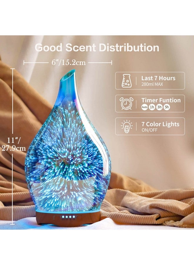 280Ml Essential Oil Diffuser 3D Handblown Glass Aroma Diffusor Aromatherapy Unltrasonic Cool Mist Deffuser 7 Color Changing Humidifier Waterless Shutoff Timer Function For Home Office