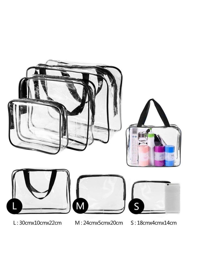 3Pcs Clear Cosmetic Bag Vinyl Air Travel Toiletry Bags Bulk, Water Resistant PVC Packing Cubes with Zipper Closure & Carry Handle for Women Baby Men, Make up brush Case Beach Pool Spa Gym Bag, Black