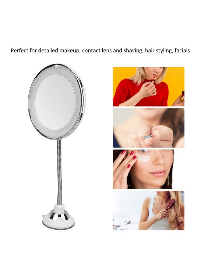 Magnifying Mirror Flexible Gooseneck Led Lighted 10X Magnifying Makeup Mirror With Power Locking Suction Cup 10X Magnification Led Fill Light Suction Cup Adjustable Gooseneck Makeup Mirror