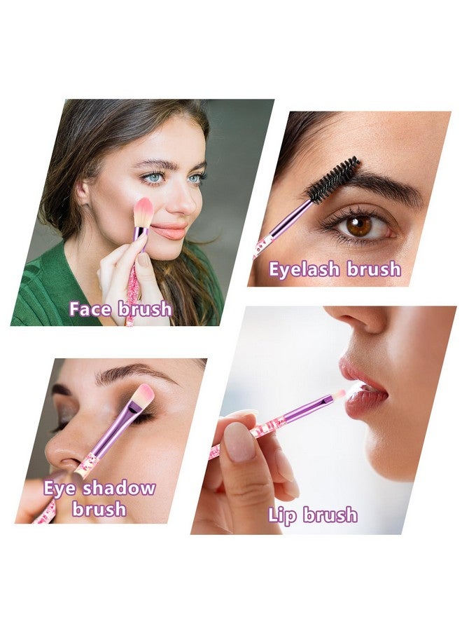 Glitter Crystal Makeup Brush Set 10 Piece Bling Professional Foundation Concealer Eye Shadow Eyeliner Blush Lip Blending Synthetic Brushes Tools Kit Essentials Transparent Handle Women Girls