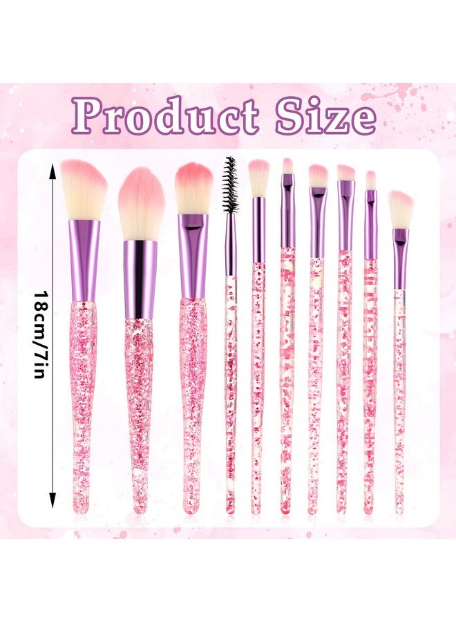 Glitter Crystal Makeup Brush Set 10 Piece Bling Professional Foundation Concealer Eye Shadow Eyeliner Blush Lip Blending Synthetic Brushes Tools Kit Essentials Transparent Handle Women Girls