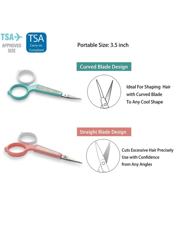 Stainless Steel Curved And Straight Eyebrow Grooming Scissor Set With Safety Cover For Trimming Shaping Eyelash Extensions Eyebrow