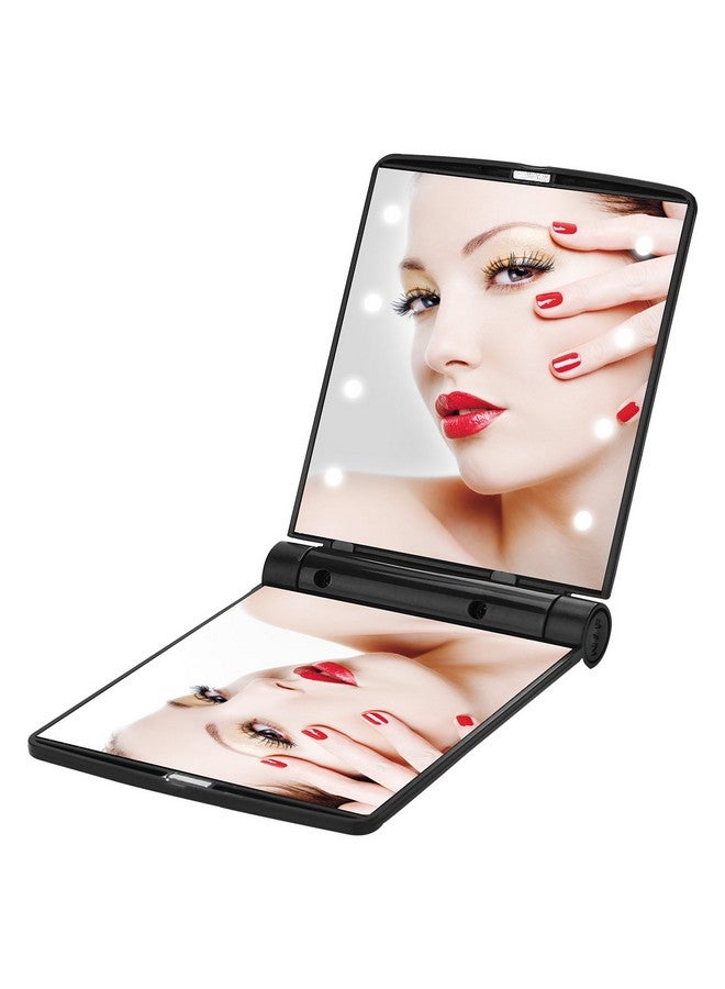 Makeup Mirror Compact Mirror Travel Folding With Lights Portable Handheld Mini Pocket For Purse Size Mirrors Women (Black)