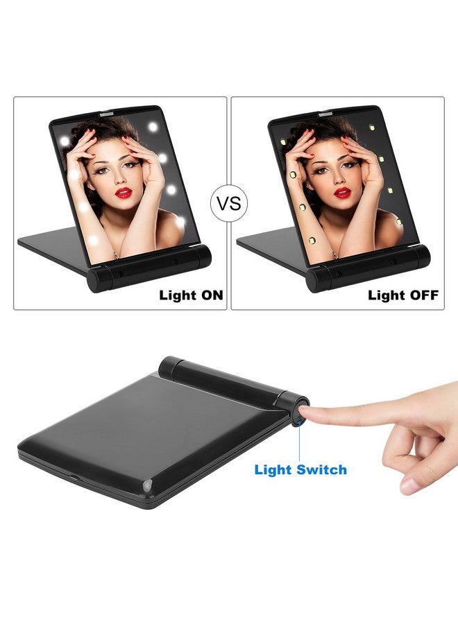 Makeup Mirror Compact Mirror Travel Folding With Lights Portable Handheld Mini Pocket For Purse Size Mirrors Women (Black)
