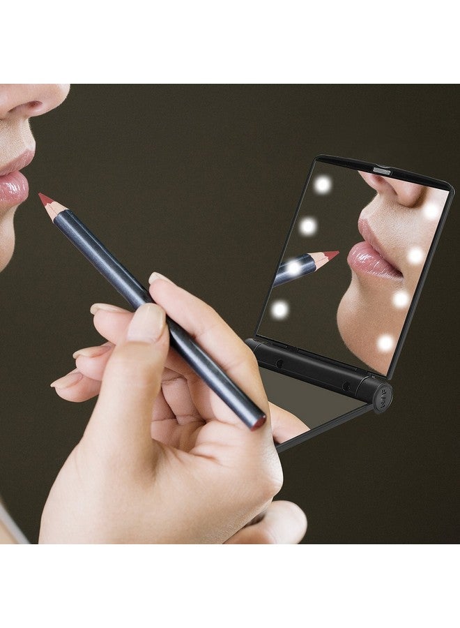 Makeup Mirror Compact Mirror Travel Folding With Lights Portable Handheld Mini Pocket For Purse Size Mirrors Women (Black)