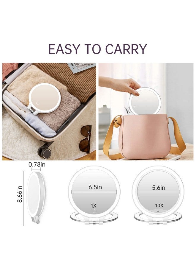 Rechargeable Magnifying Makeup Mirror 10X1X Double Sided Lighted Travel Makeup Mirror With 3 Color Light Adjustable Rotation Led Vanity Tabletop Portable Desk Cosmetic Foldable Mirror (No Bag)