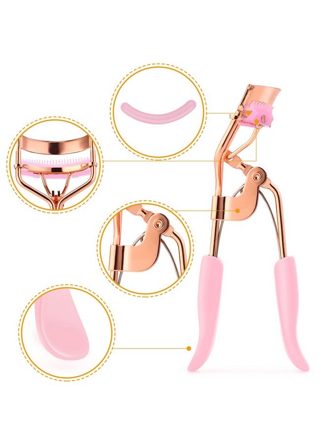 Eyelash Curler Kit Metal Eye Lashes Curler Professional Makeup Tool With Builtin Comb Eye With 10 Replacement Refill Pads Get Dramatically Curled Eyelashes For Women Girl (Pink)