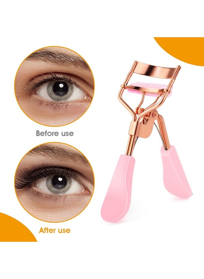 Eyelash Curler Kit Metal Eye Lashes Curler Professional Makeup Tool With Builtin Comb Eye With 10 Replacement Refill Pads Get Dramatically Curled Eyelashes For Women Girl (Pink)