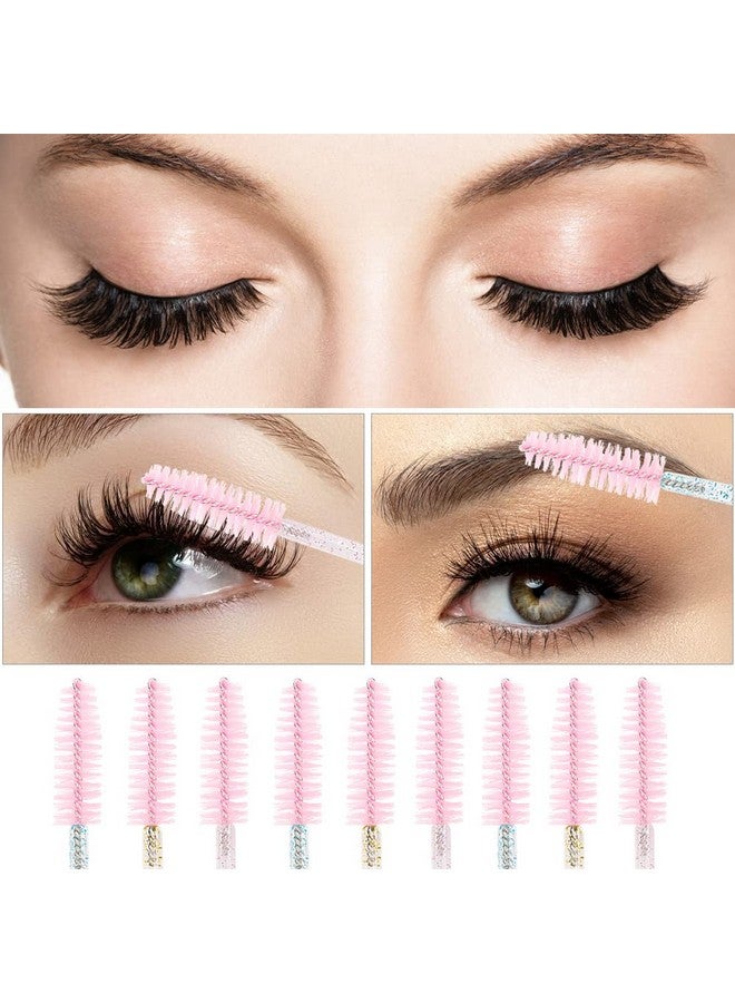 300 Pcs Crystal Disposable Mascara Wands Eye Lash Brush For Extension Eyelash Applicators Lashes Spoolie Brushes Makeup Brushes Tool Goldbluepink Handle (3 Colors Mix)