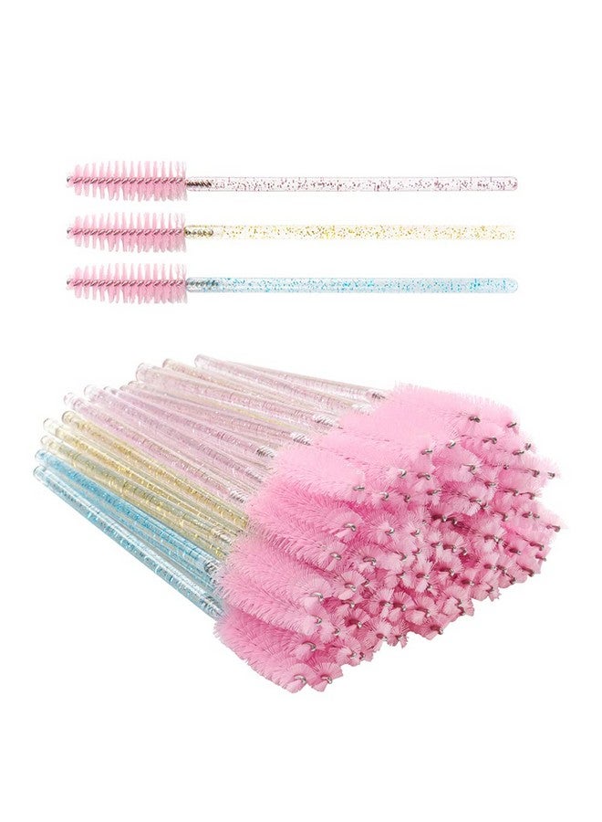 300 Pcs Crystal Disposable Mascara Wands Eye Lash Brush For Extension Eyelash Applicators Lashes Spoolie Brushes Makeup Brushes Tool Goldbluepink Handle (3 Colors Mix)