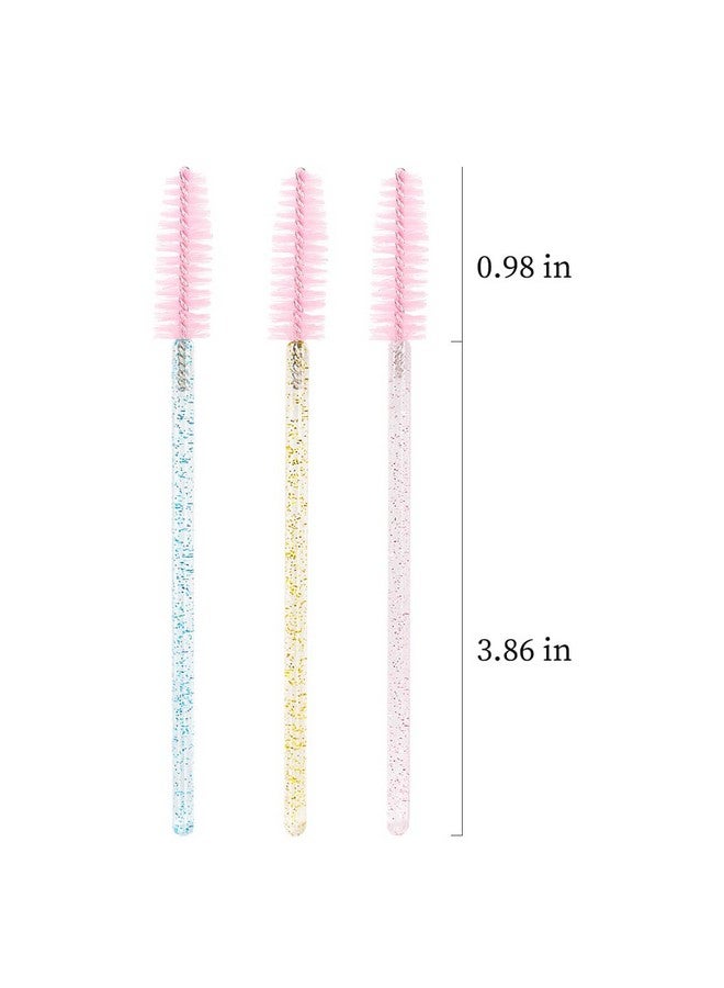 300 Pcs Crystal Disposable Mascara Wands Eye Lash Brush For Extension Eyelash Applicators Lashes Spoolie Brushes Makeup Brushes Tool Goldbluepink Handle (3 Colors Mix)