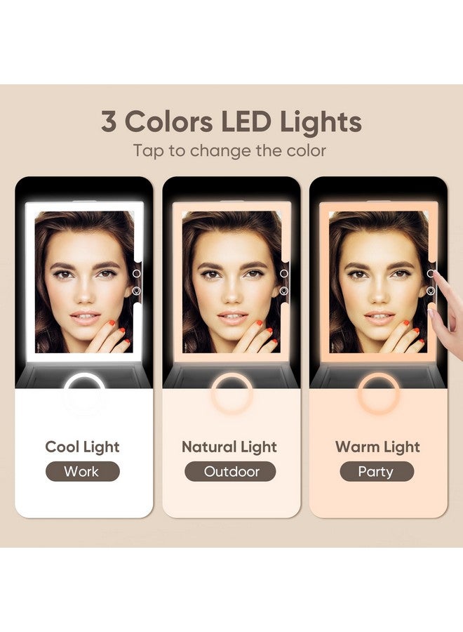 Adjustable Height Portable Folding Travel Makeup Mirror With 3 Colors Light 10X Magnification 2000Mha Rechargeable Tabletop Vanity Mirror Brightness Adjustable M30032000
