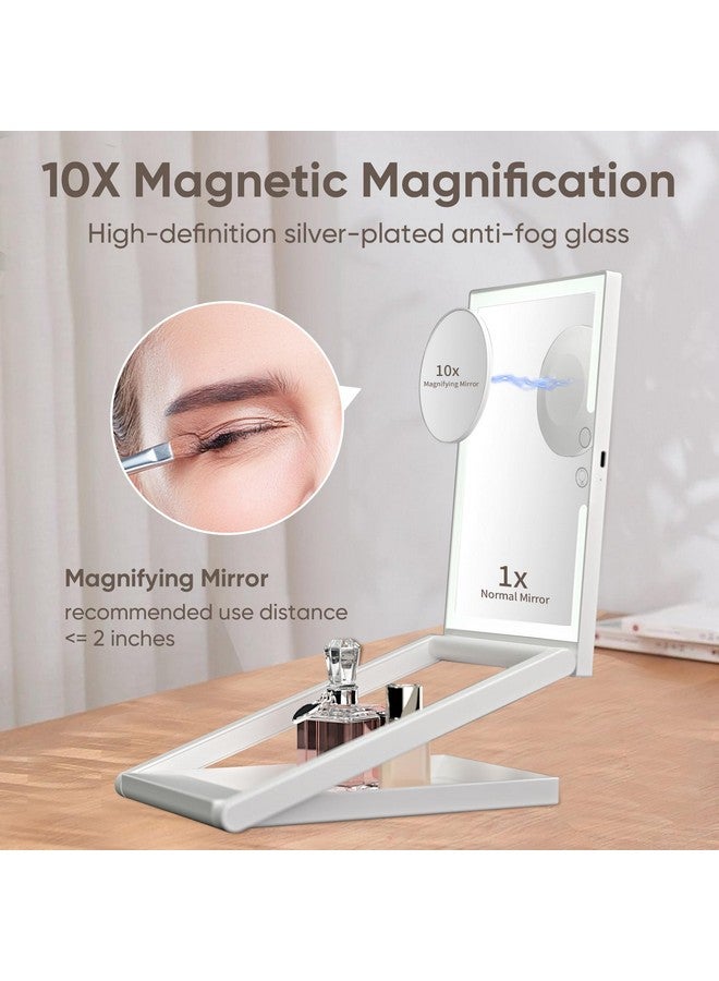 Adjustable Height Portable Folding Travel Makeup Mirror With 3 Colors Light 10X Magnification 2000Mha Rechargeable Tabletop Vanity Mirror Brightness Adjustable M30032000
